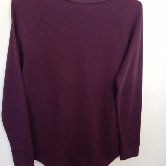 Kismet Burgundy  Long Sleeve Thermal V Neck Tee Shirt - Picture 2 of 12